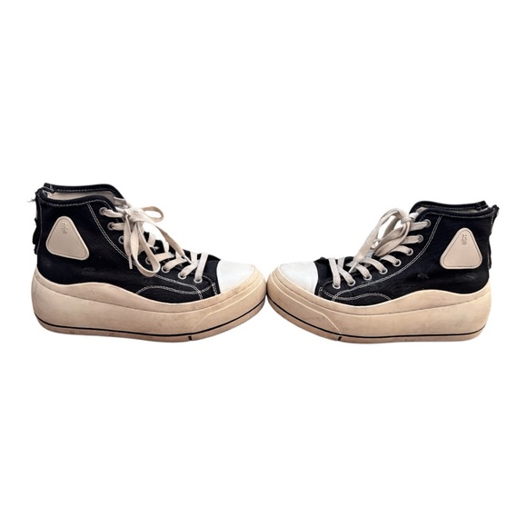 R13 Platform High Top Sneaker Black Canvas Distressed Lace-Up Zip Back – Size 8 - Picture 3 of 7